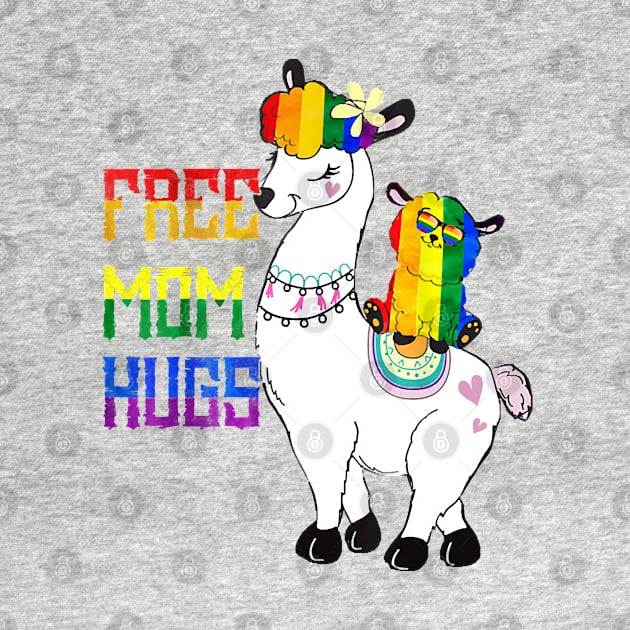 Free Mom Hugs LGBT Llama Mama Pride Shirt Rainbow by AttieParetti87